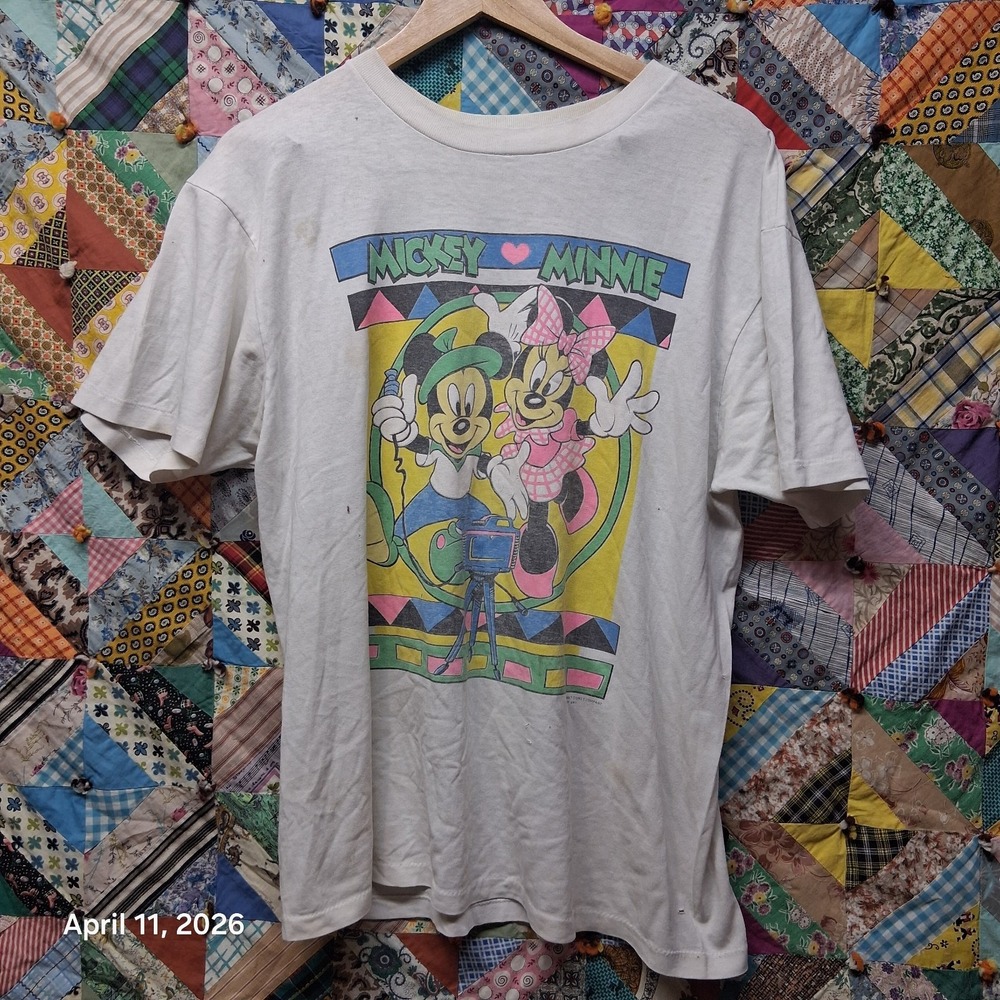 VTG Mickey and Minnie 80s Retro Memphis Geometric Single Stitch T Shirt Large